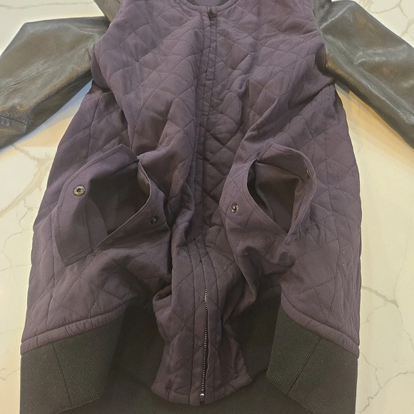 Rag & Bone Eggplant Pacific Quilted Silk & Leather Full Zip Jacket Size Medium - Picture 6 of 13